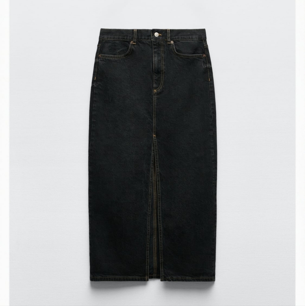 NWT! Zara size M black midi denim skirt